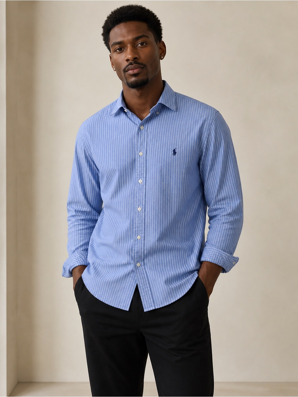 Ralph Lauren Light Blue White Pinstripe Button-Down Shirt